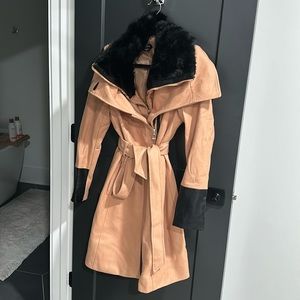 Bebe Trench coat with removable fur collar